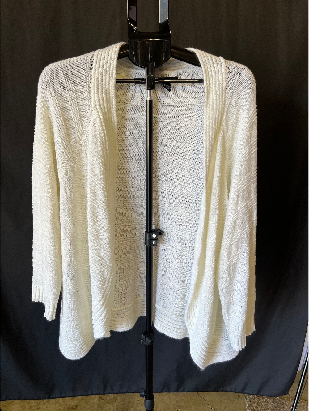 Thesis 3X Ivory Textured Knit Open Front Cardigan Sweater